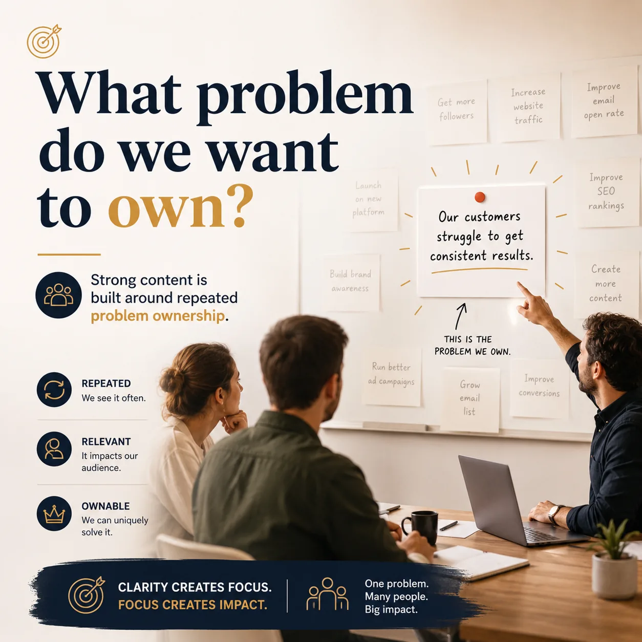 Team identifying the repeated problem their content strategy should own